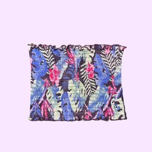 Derek Heart Floral Leaves Smocked Tube Crop Top in Blue, Pink, Green